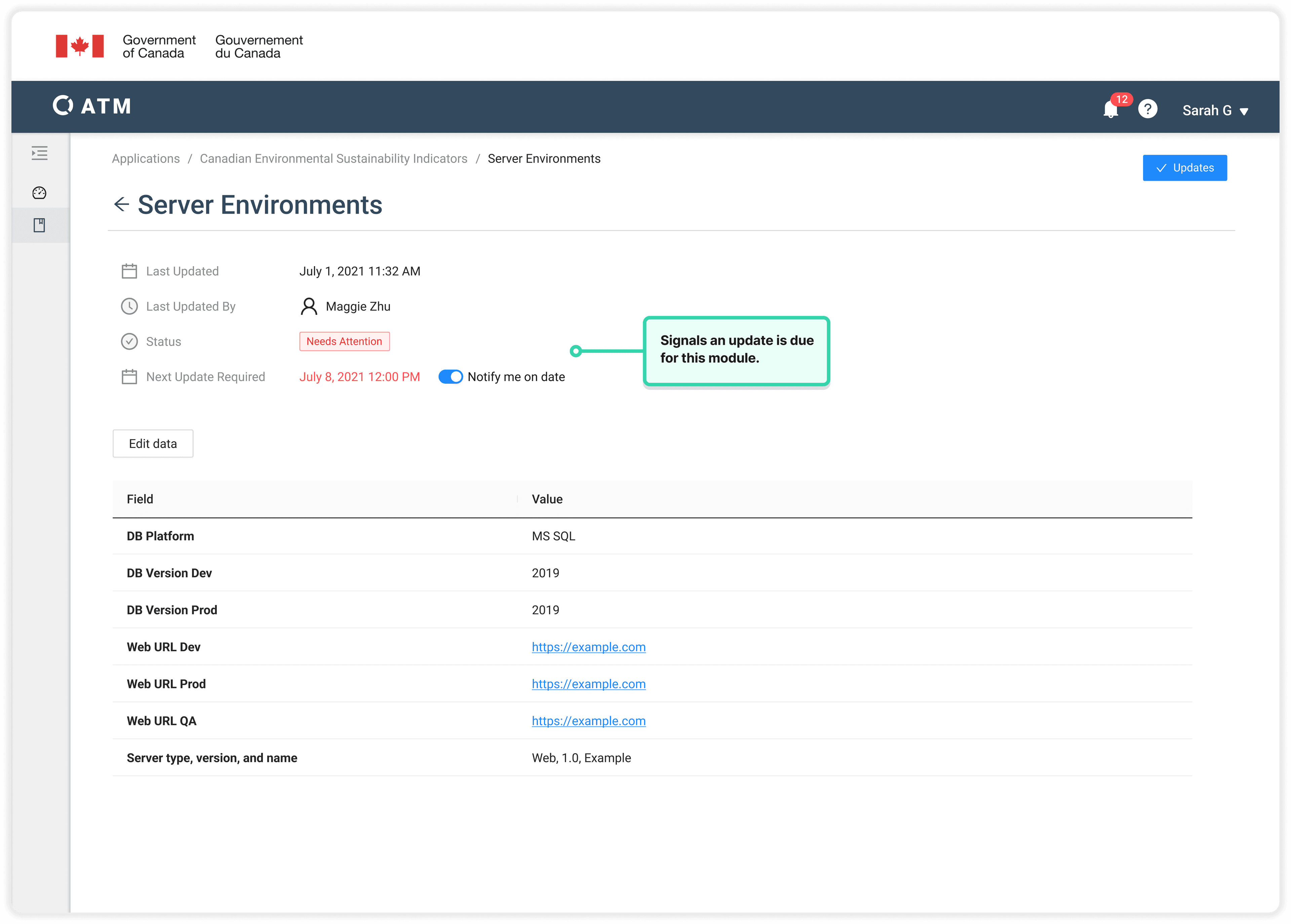 Module page with status needs attention and the next required date past due